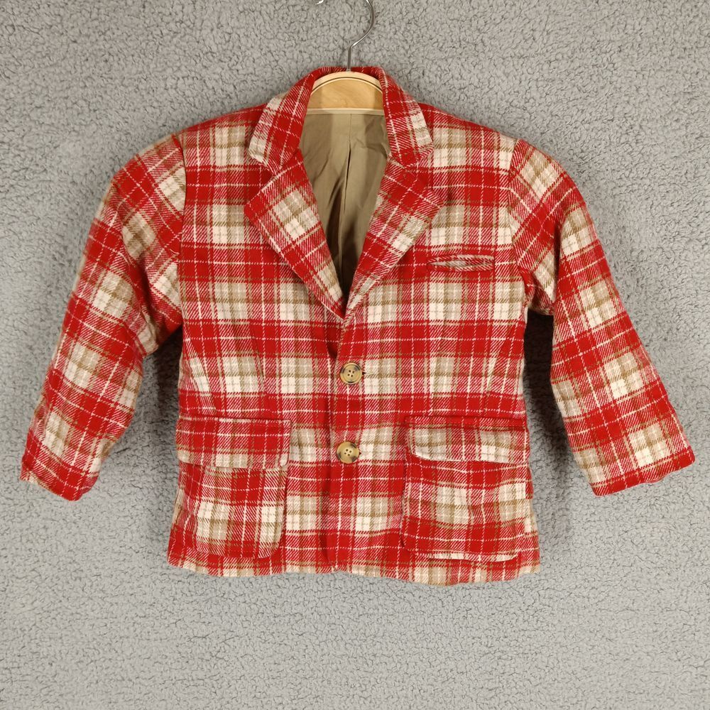 Bella Bliss Toddler Boys Size 3 Red Plaid Wool Blend Blazer Jacket Colombia Made